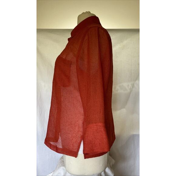 Coldwater Creek Orange Sheer Layering Gauze Button Up Shirt Size PM 3/4 Sleeves - Picture 4 of 16